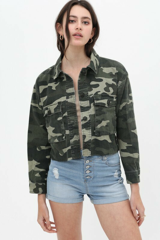 Cropped Denim Jacket Olive