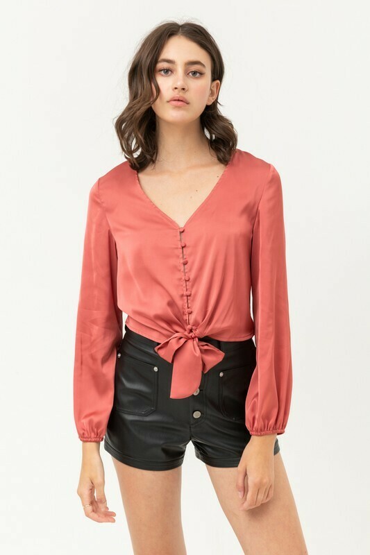 Silky Fabric L/S Top Rust