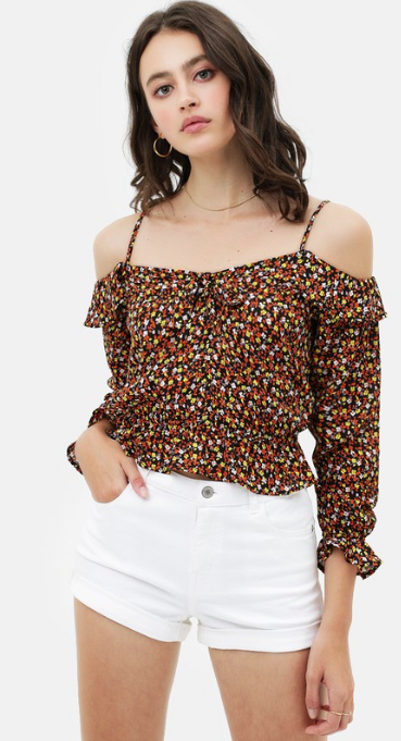 Floral Printed L/S Blouse Black