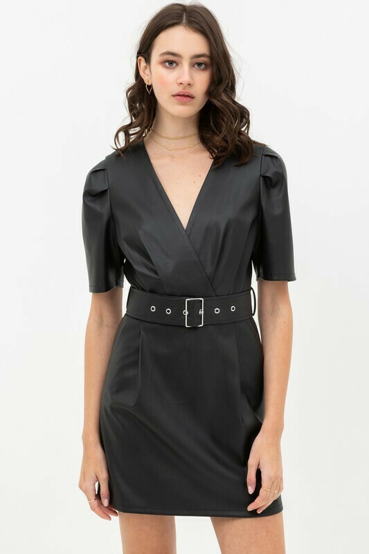 Pleather W/Belt Black Dress
