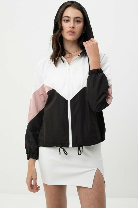 Zip Up Color Block Windbreaker