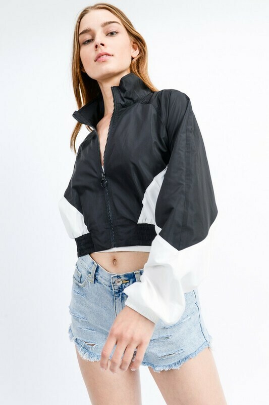 Zip Up Cropped Windbreaker Black