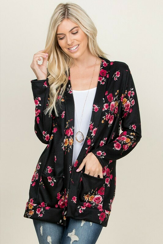 Floral Pocket Cardigan Black/Red