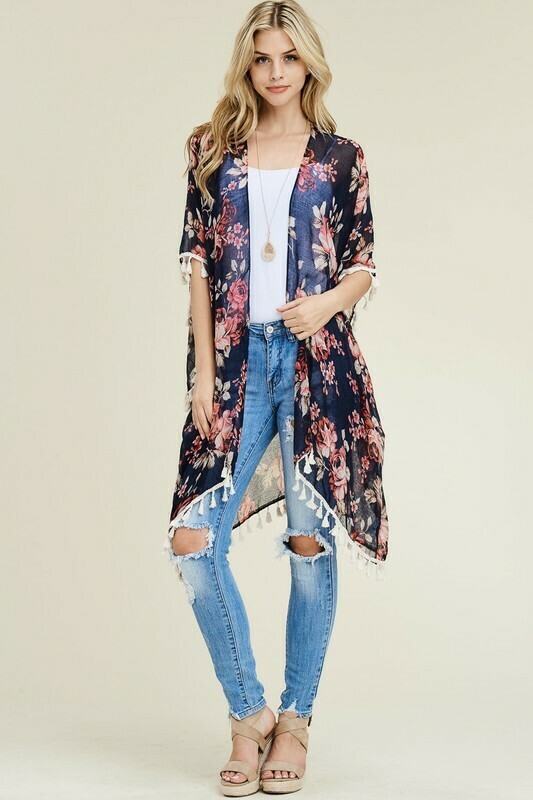 Butterfly Floral Cardigan Navy