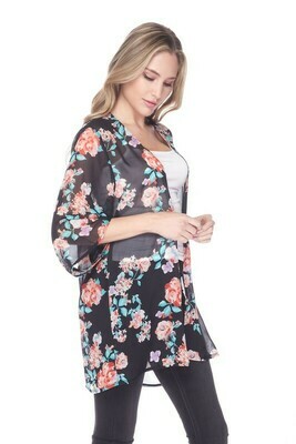 Plus Black Print Kimono