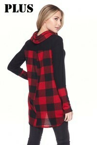 Plus Cowl Neck Checkered Print Red