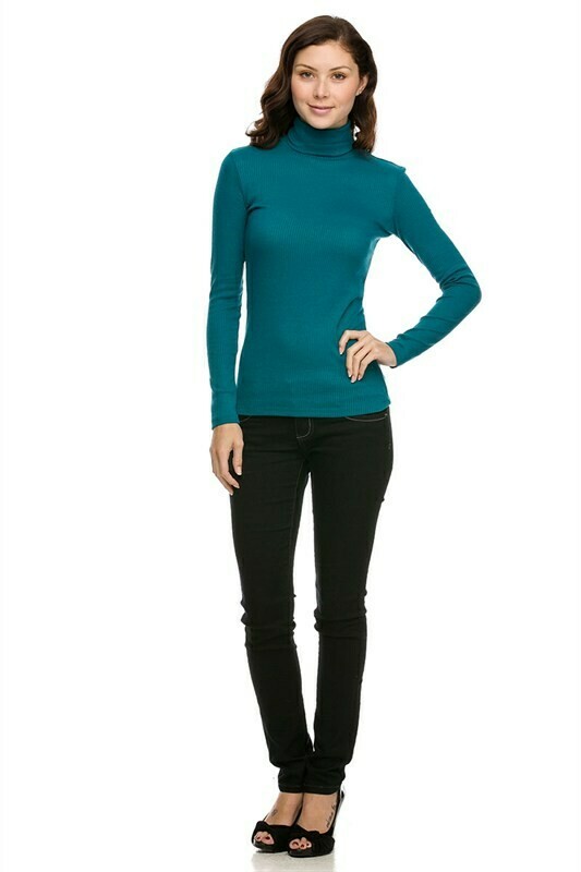 Plus Ribbed Turtle Neck Top Black