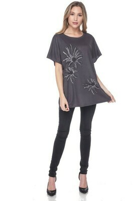 Plus Solid Top With Rhinestone Details Charcoal