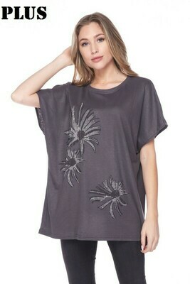 Plus Solid Top With Rhinestone Details Charcoal