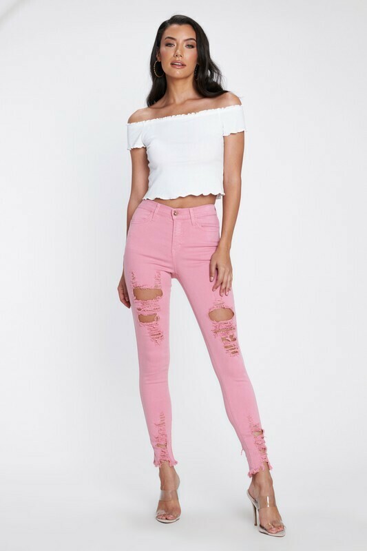 Distressed Skinny Blush Jeans