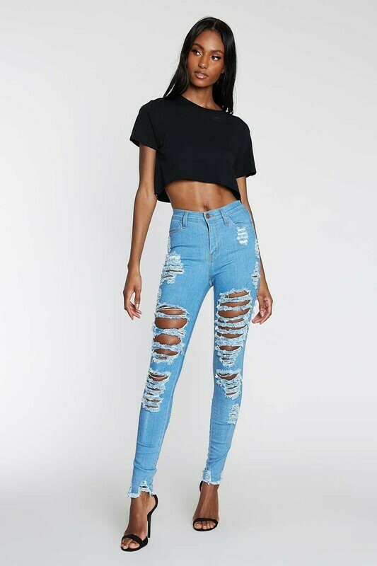 High Waisted distressed skinny jeans Medium Stone