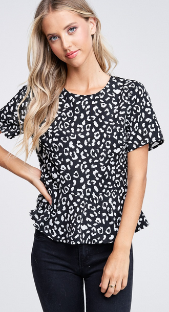 Leopard Peplum Top W/B