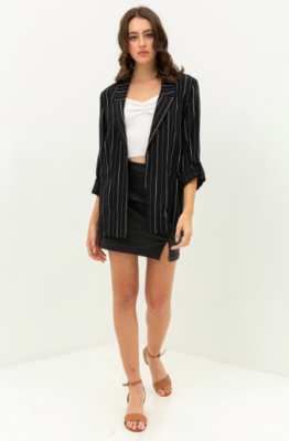 Stripe Roll Up Sleeves Blazer Jacket