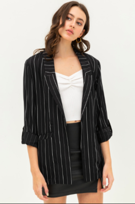 Stripe Roll Up Sleeves Blazer Jacket