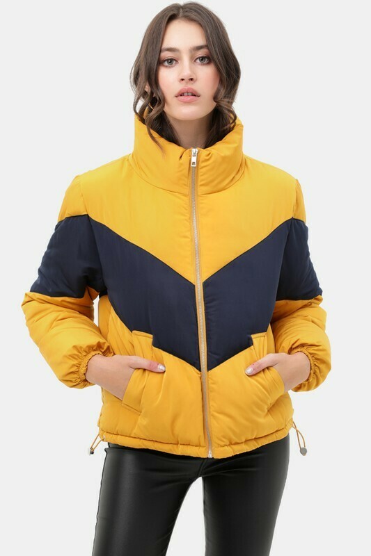 Blocked Color Mustard/Navy Puffer Jacket
