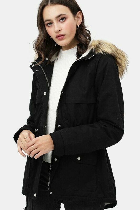 Faux Fur Waist Length Black