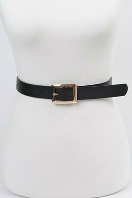 Faux Leather Belt Square Buckle Black