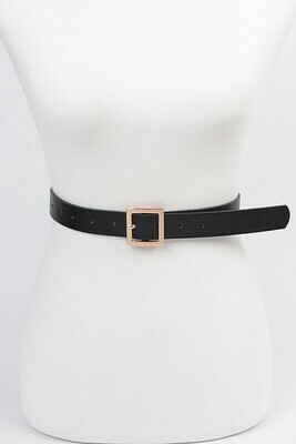 Faux Leather Square Buckle Black Gold