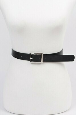 Faux Leather Belt Square Buckle Silver