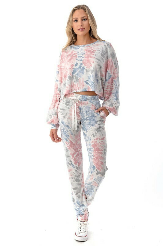French Terry Boxy Tie Dye Jogger Pink Multi