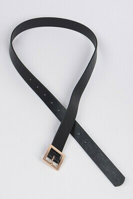 Faux Leather Square Buckle Black Gold