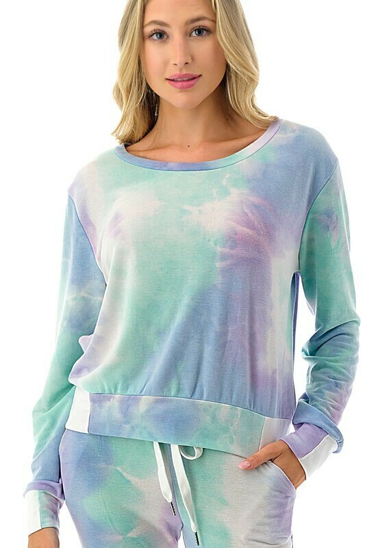 French Terry Tie Dye Print Purple/Mint Top