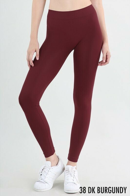 Knitted With Elastic Waistbands Leggings Burgundy