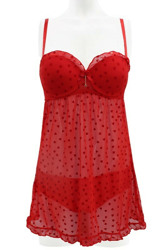 Spree Heart Patterned Baby Doll Red