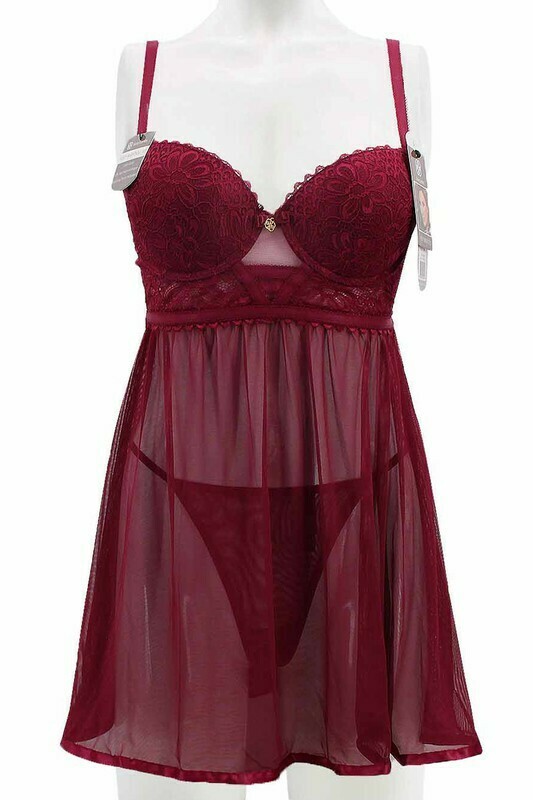 Lace And Mesh Babydoll Merlot