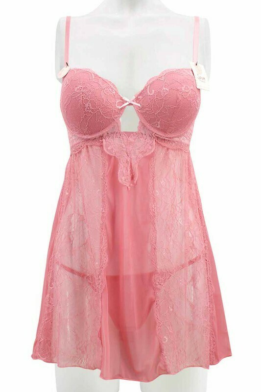 Spree Lace Panel Babydoll Rose