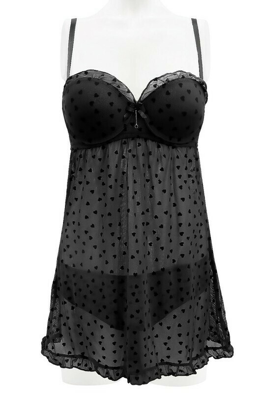 Spree Heart Patterned Baby Doll Black