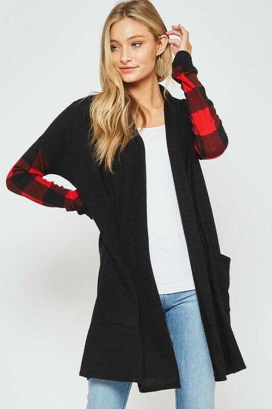 Solid Sweater Cardigan Red/Black