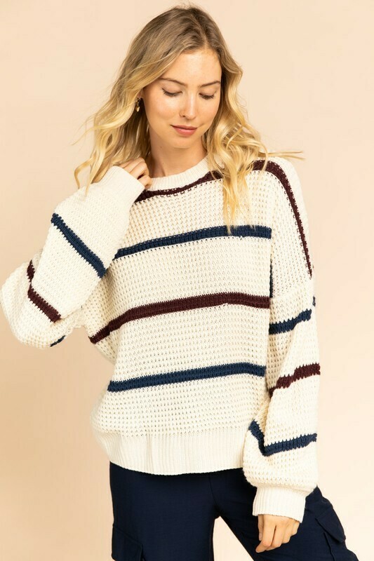 Stripe Knit Sweater Taupe Multi
