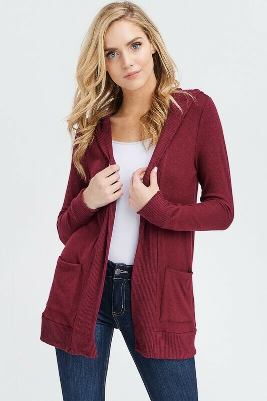 Open Front With Pocket Cardigan Burgundy