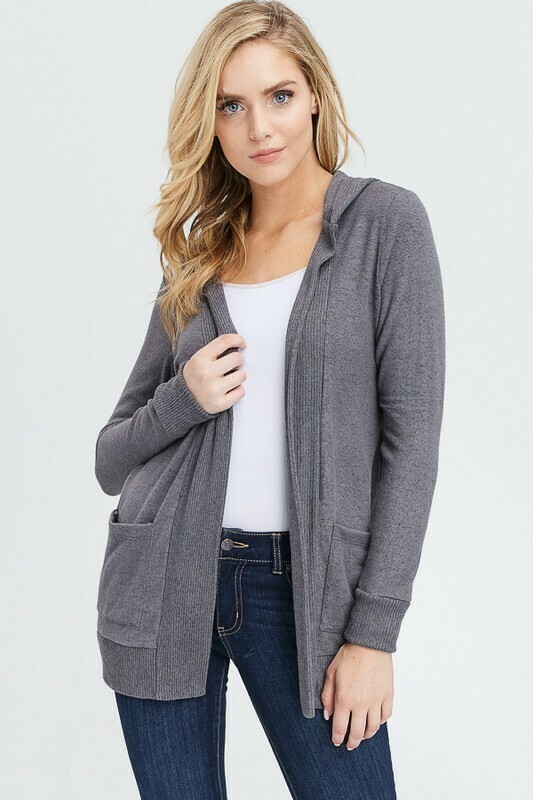 Open Front With Pocket Cardigan Charcoal