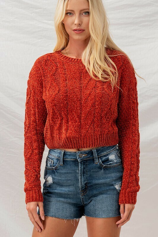 Cable Knit Cozy Sweater Top Red
