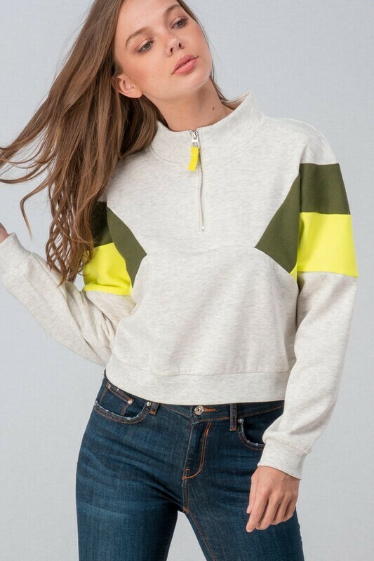 Conor Block Crop Sweat Shirt Oatmeal
