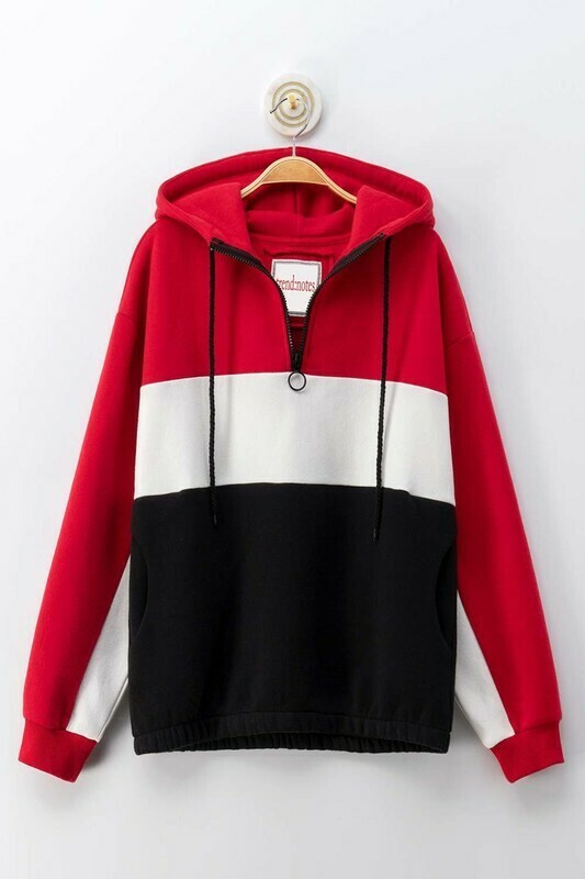 Color Block Hoodie Sweater Red/Navy