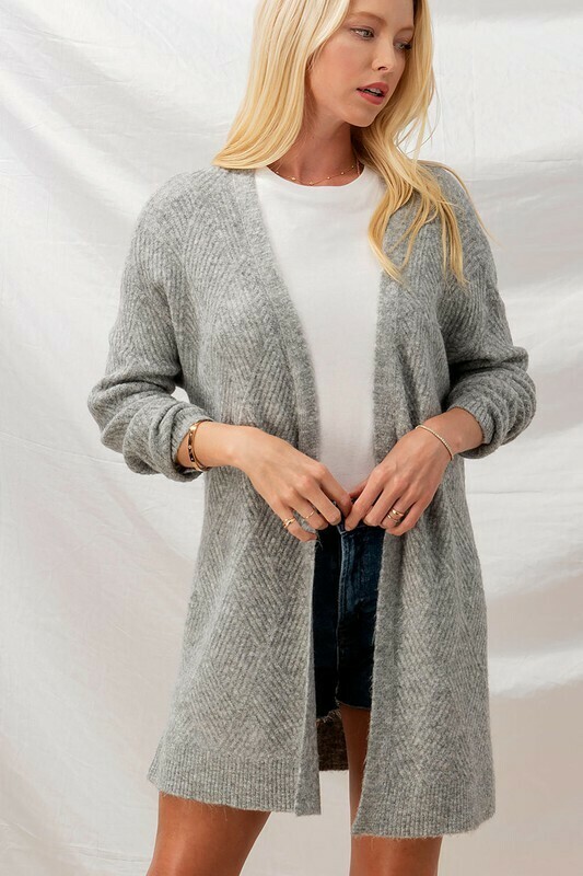 Diamond Pattern Knit Cardigan Grey