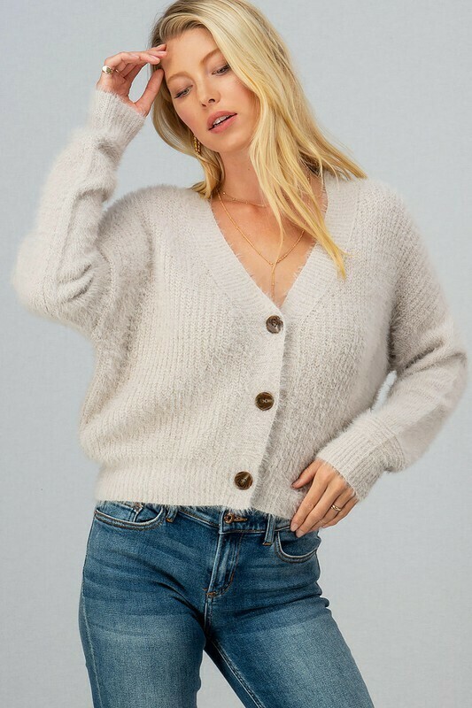 Soft Button Brown Cardigan Black