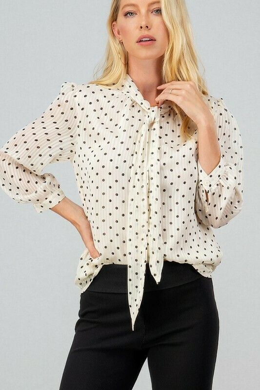 Polka Dot Stripe Blouse Ivory/Black
