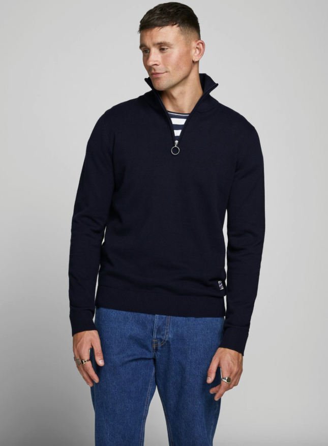 Knit High Neck Zip Sweater Sky Captain