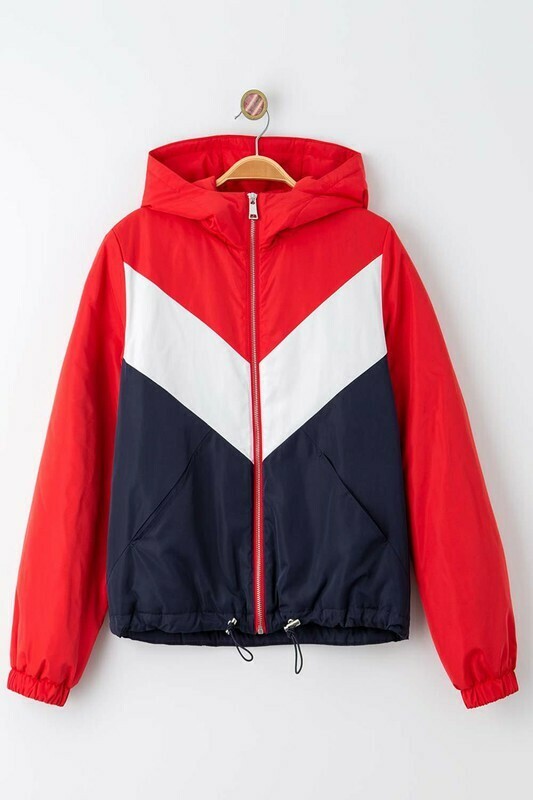 Color Block Zip Up Jacket Red/Navy