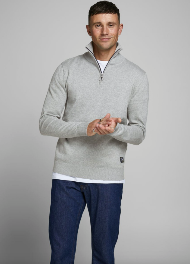 Knit High Neck Zip Sweater Grey