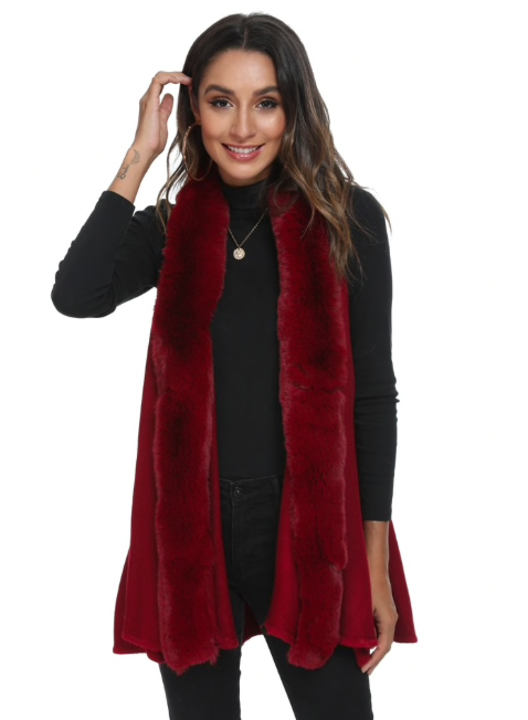 CT140-20 Faux Fur Vest Burgundy