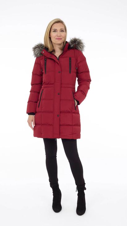Puffer Coat W/Hood Burgundy