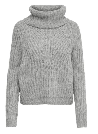Chunky L/S Roll-neck Pullover Knit- Light Grey