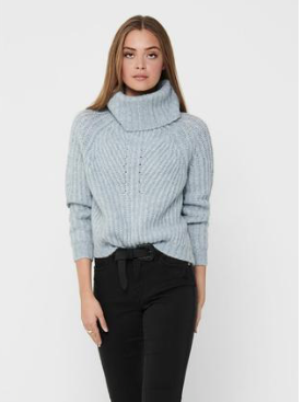 Chunky L/S Roll-neck Pullover Knit- Blue Fog