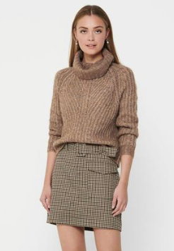 Chunky L/S Roll-neck Pullover Knit- Camel Melange
