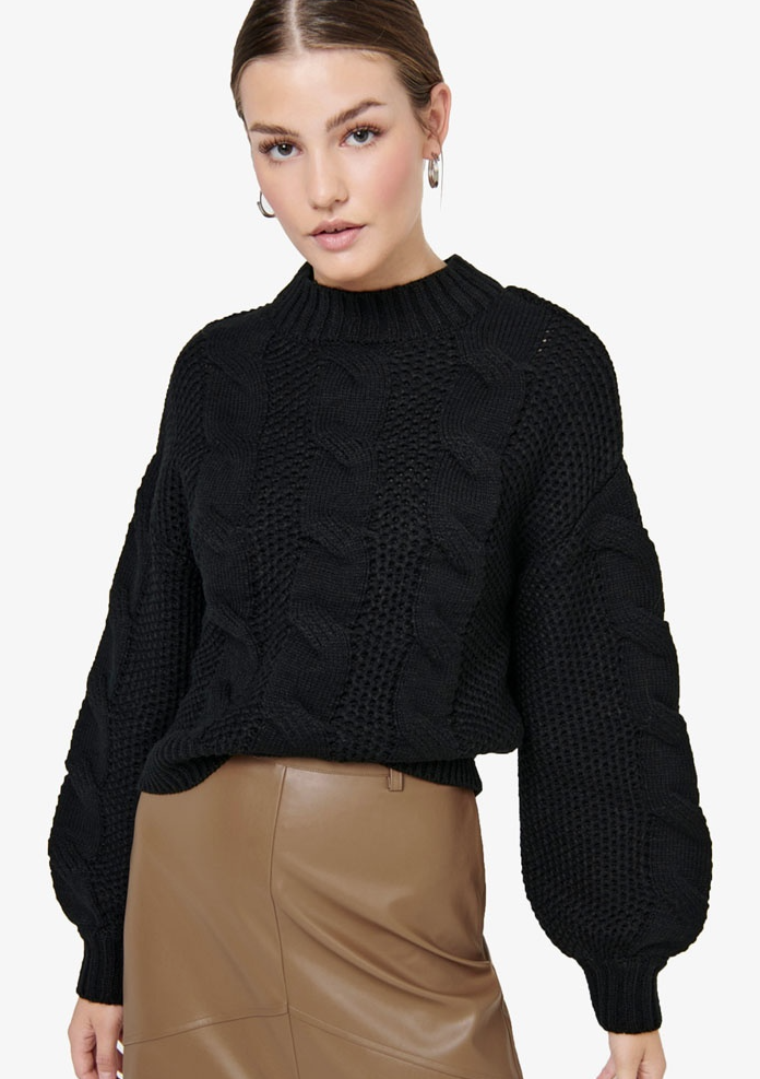Julia Cable L/S Pullover Knit- Black